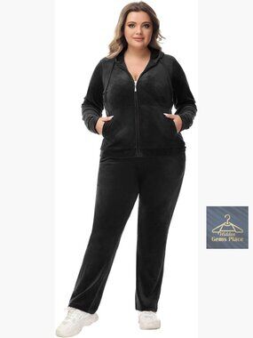 Velour Tracksuit Set Hooded Full Zip Lounge Wear Velvet Sweatsuit